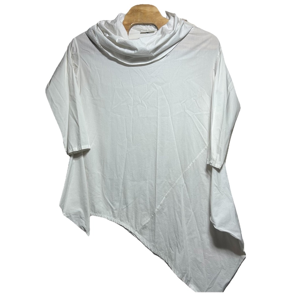 Bryn Walker Tunic Top Womens Medium‎ White Cowl Neck Asymmetric Lagenlook Shirt